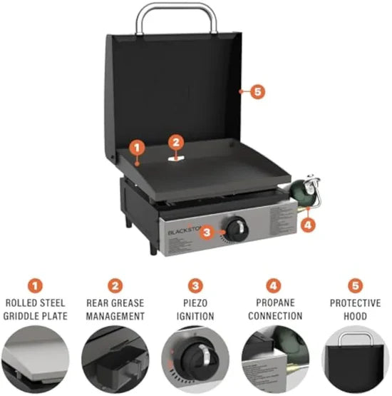 17" Commercial Flat Top Grill – 60,000 BTU Power + Cast Iron Griddle for Heavy-Duty Cooking