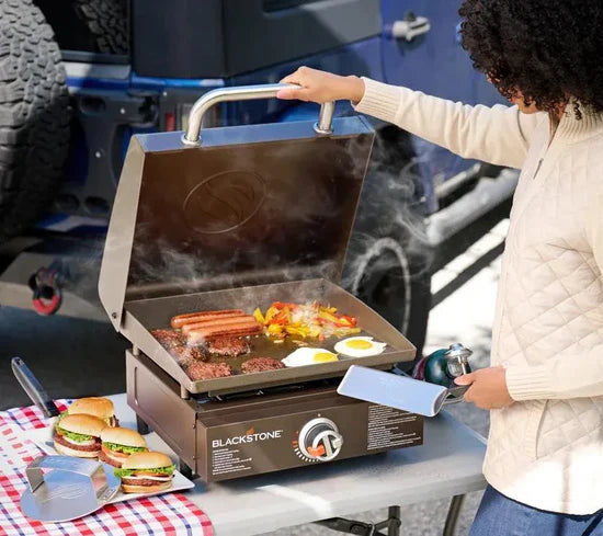 17" Commercial Flat Top Grill – 60,000 BTU Power + Cast Iron Griddle for Heavy-Duty Cooking