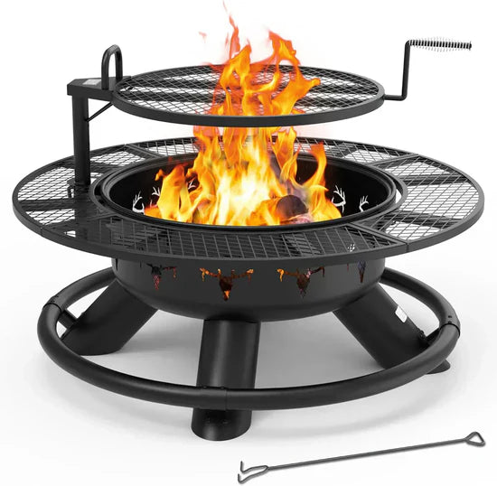 Convertible Fire Pit & Grill – Detachable Grate for Camping & Backyard BBQs, 2-in-1 Versatility