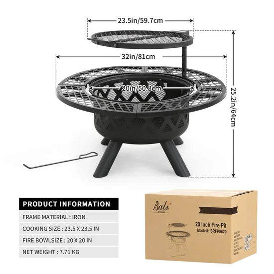 Convertible Fire Pit & Grill – Detachable Grate for Camping & Backyard BBQs, 2-in-1 Versatility