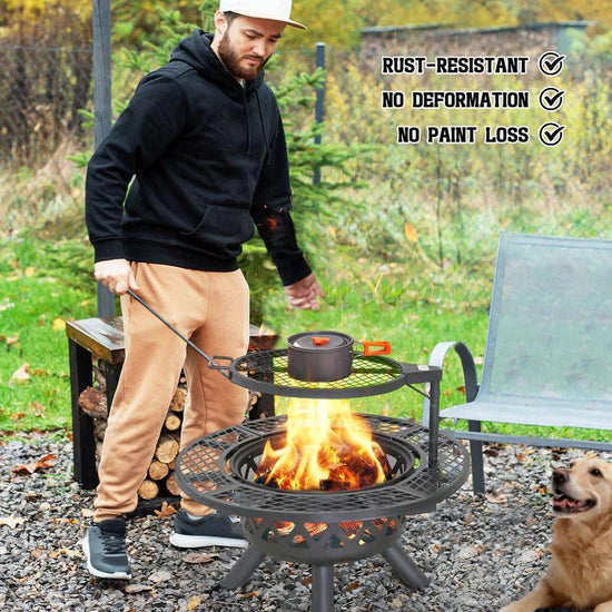 Convertible Fire Pit & Grill – Detachable Grate for Camping & Backyard BBQs, 2-in-1 Versatility