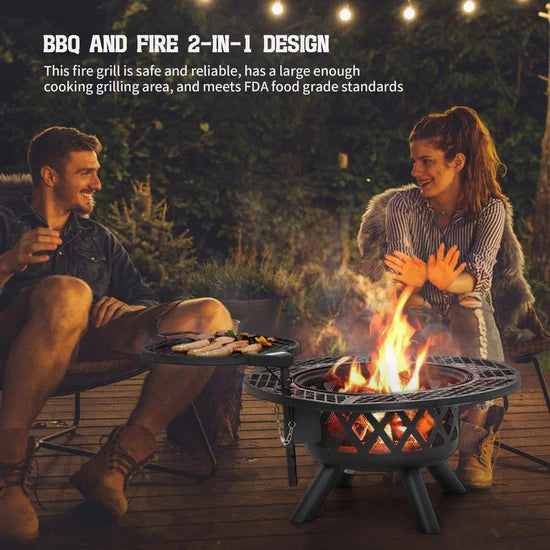 Convertible Fire Pit & Grill – Detachable Grate for Camping & Backyard BBQs, 2-in-1 Versatility