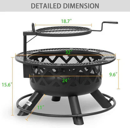Convertible Fire Pit & Grill – Detachable Grate for Camping & Backyard BBQs, 2-in-1 Versatility