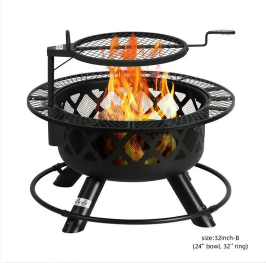 Convertible Fire Pit & Grill – Detachable Grate for Camping & Backyard BBQs, 2-in-1 Versatility