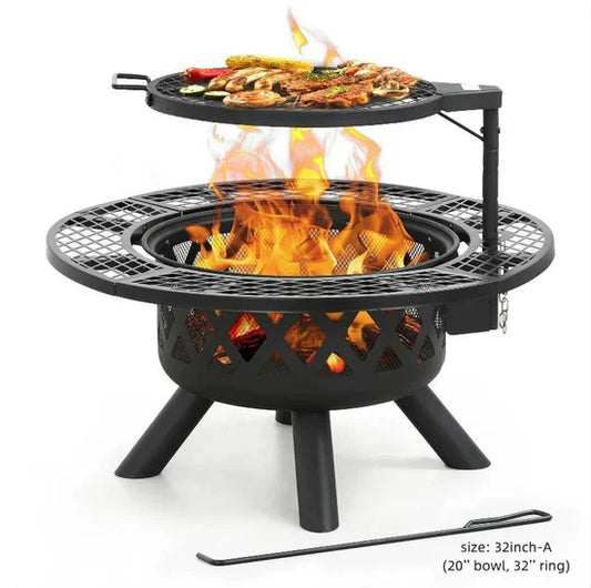 Convertible Fire Pit & Grill – Detachable Grate for Camping & Backyard BBQs, 2-in-1 Versatility